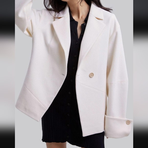🆕 NAP Loungewear Callie Wool Jacket w/ Asymmetrical Hemline in Ivory - Picture 4 of 10